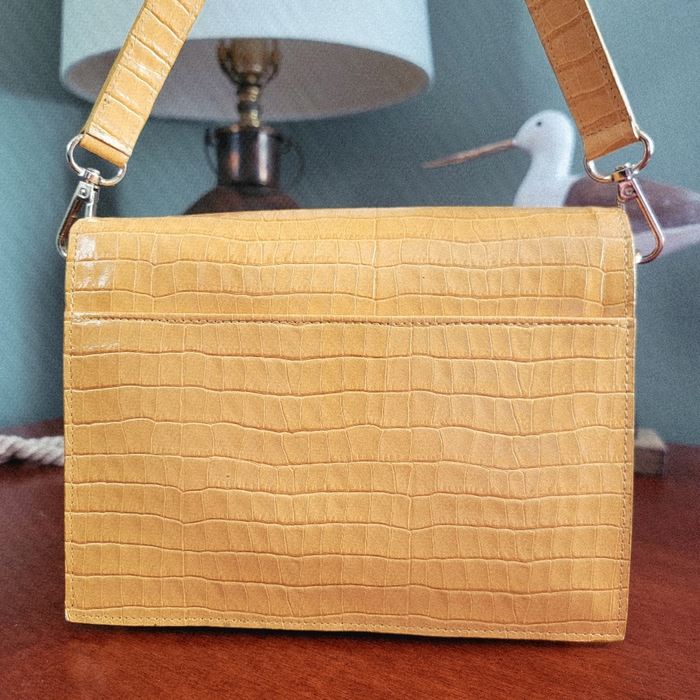 Tusk Reka Italian Leather Croc Embossed Crossbody Shoulder Bag Mustard Yellow - Picture 4 of 16